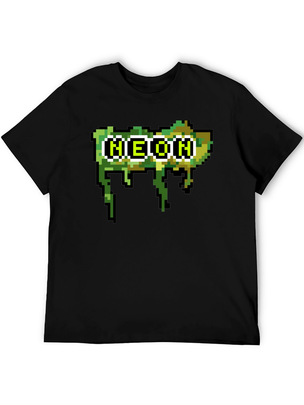 Pixelated Neon Text Black Tee