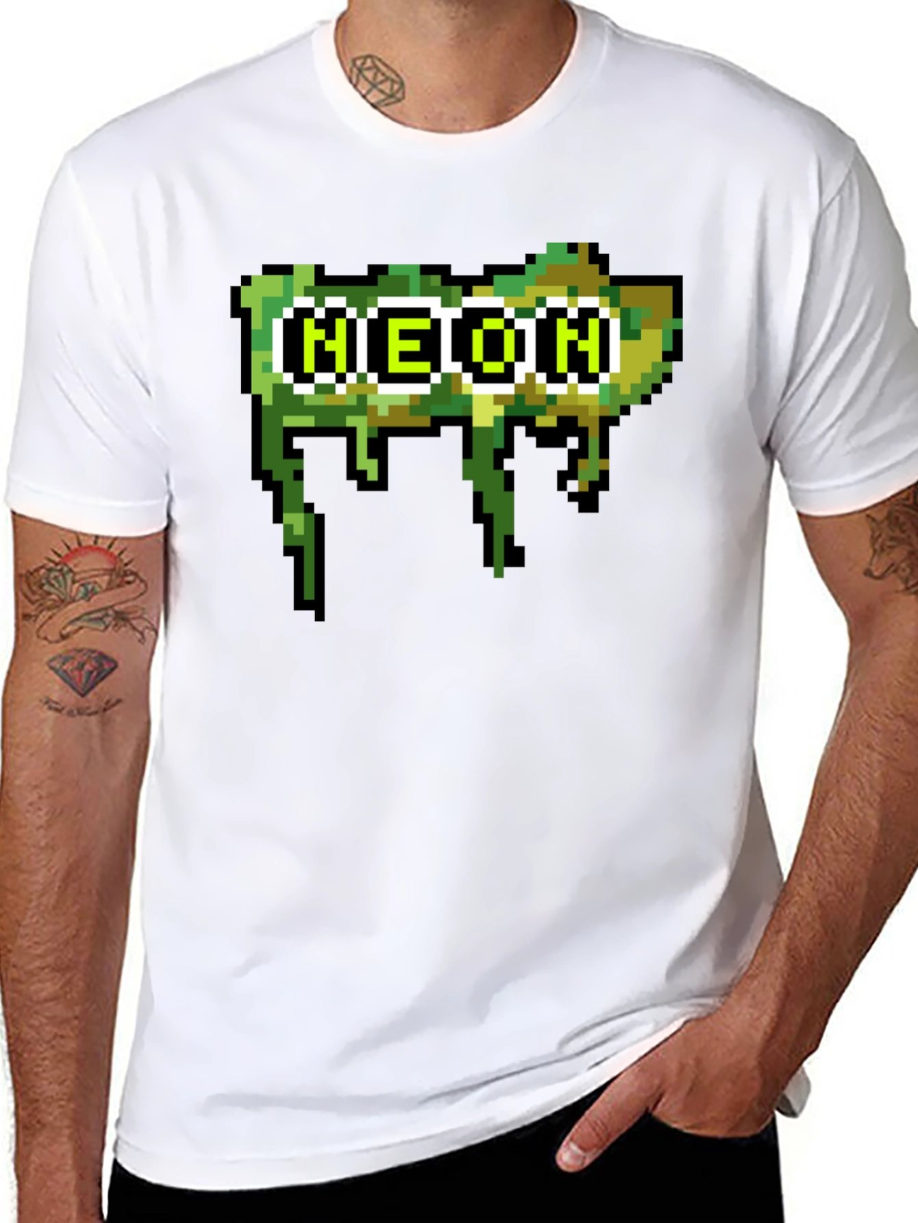 Pixelated Neon Text Black Tee