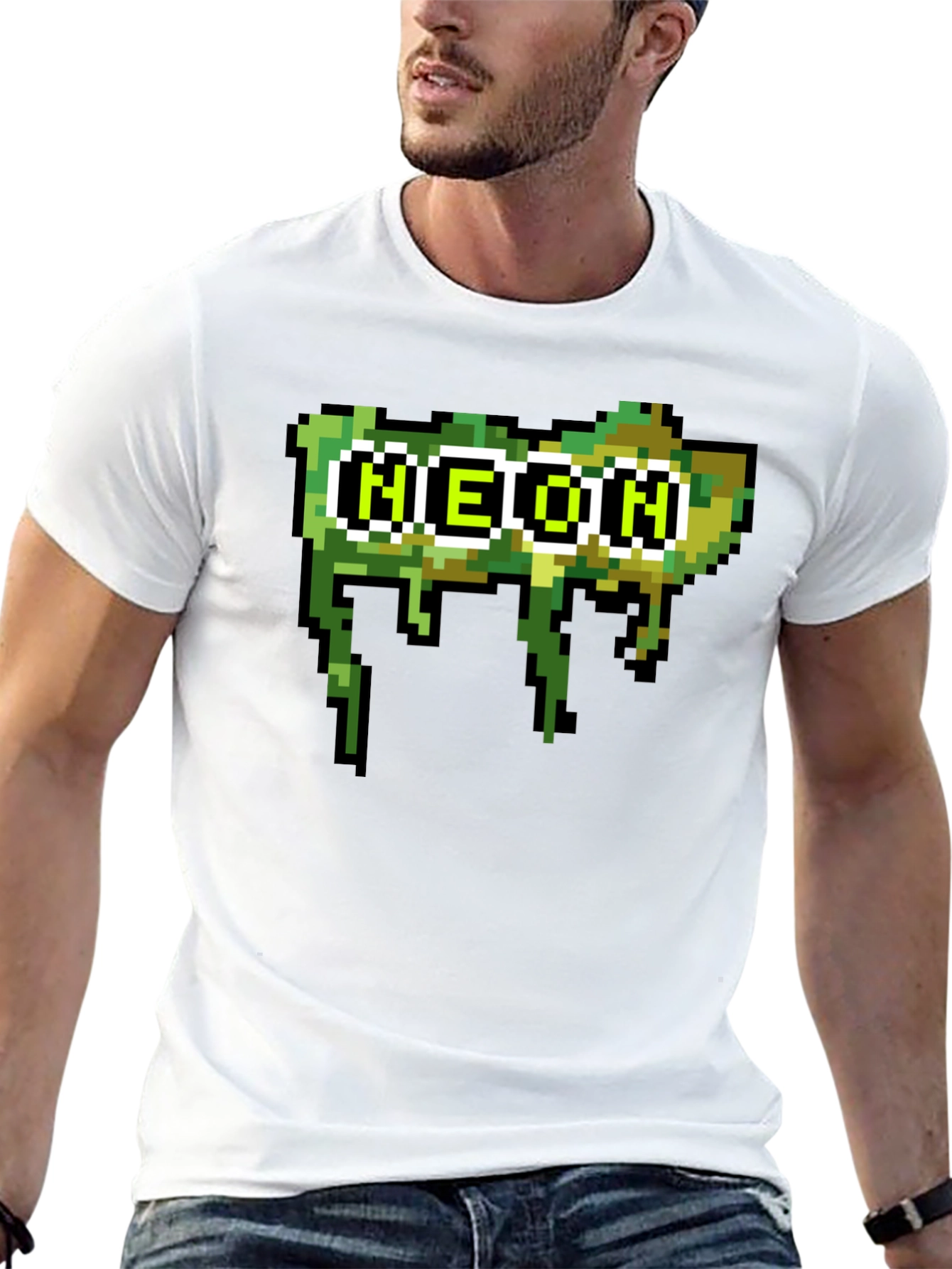 Pixelated Neon Text Black Tee