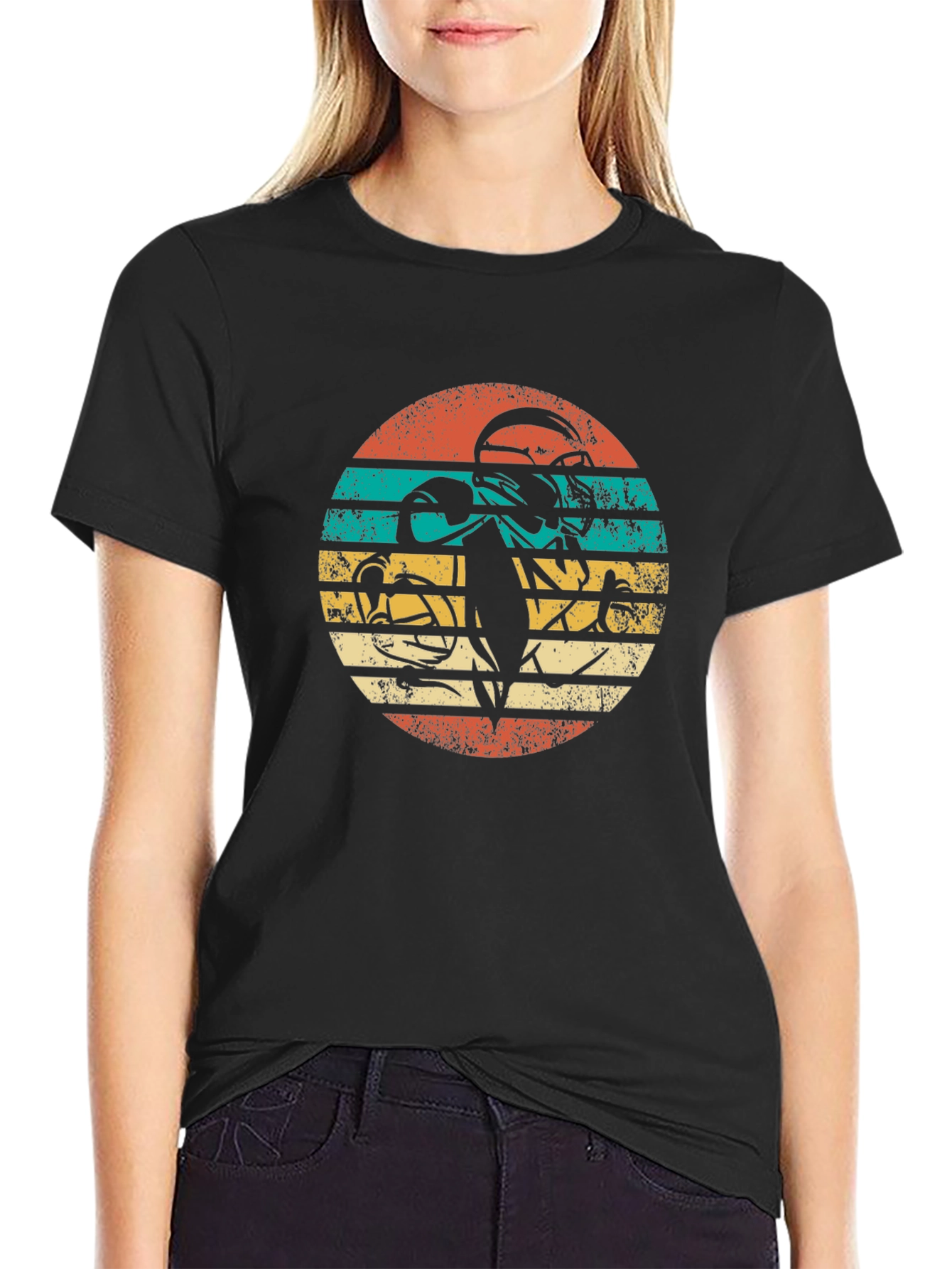 Retro Football Player Graphic Tee - Black