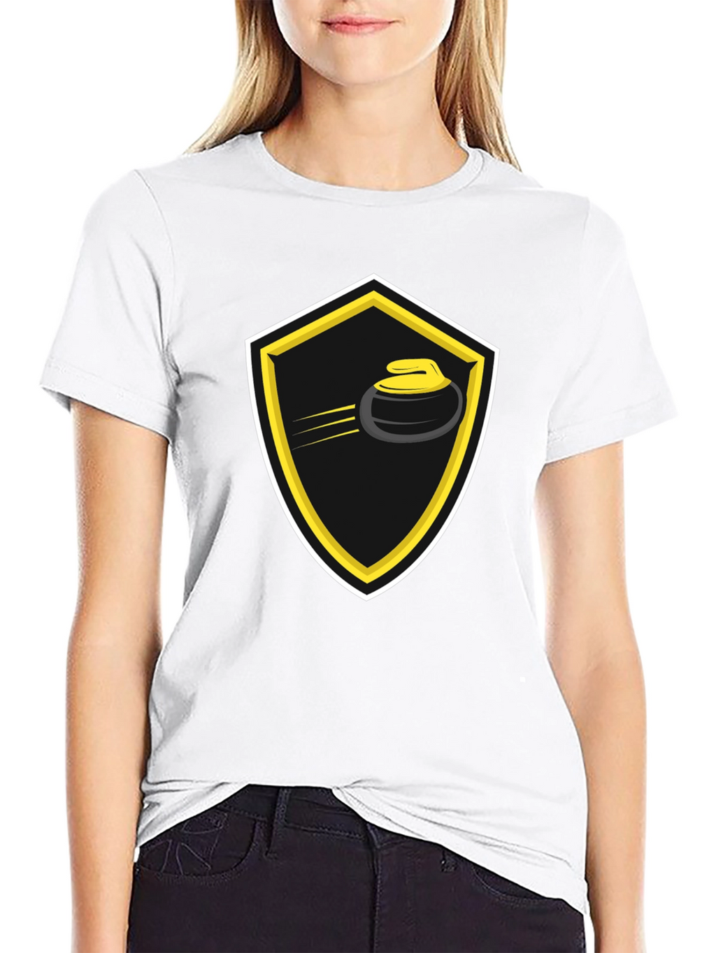 Curling Shield Graphic Tee - Black Cotton T-Shirt