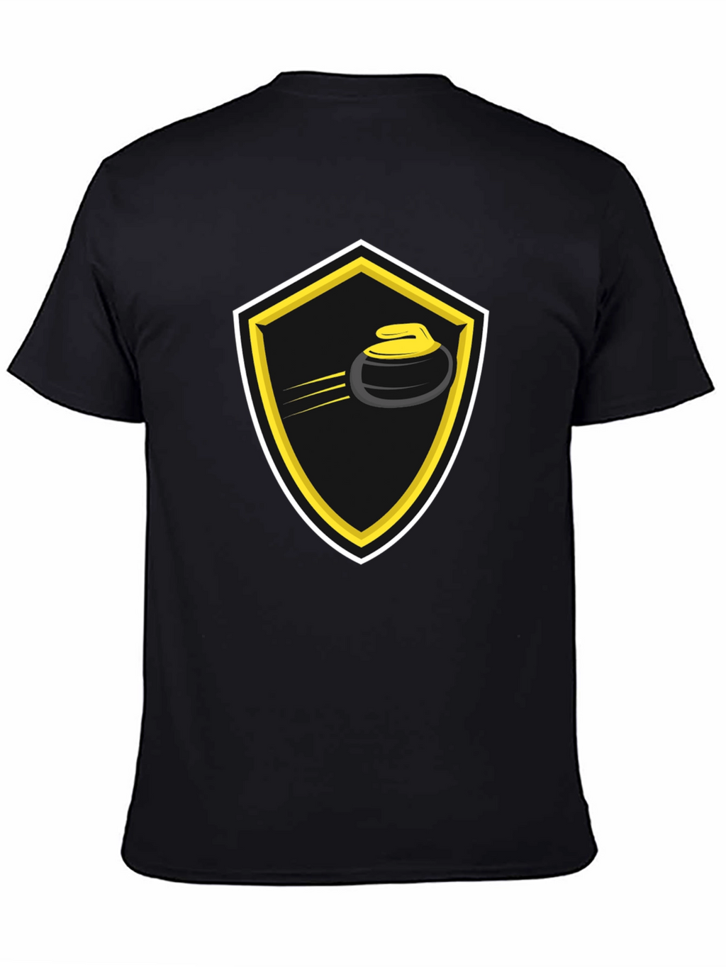 Curling Shield Graphic Tee - Black Cotton T-Shirt