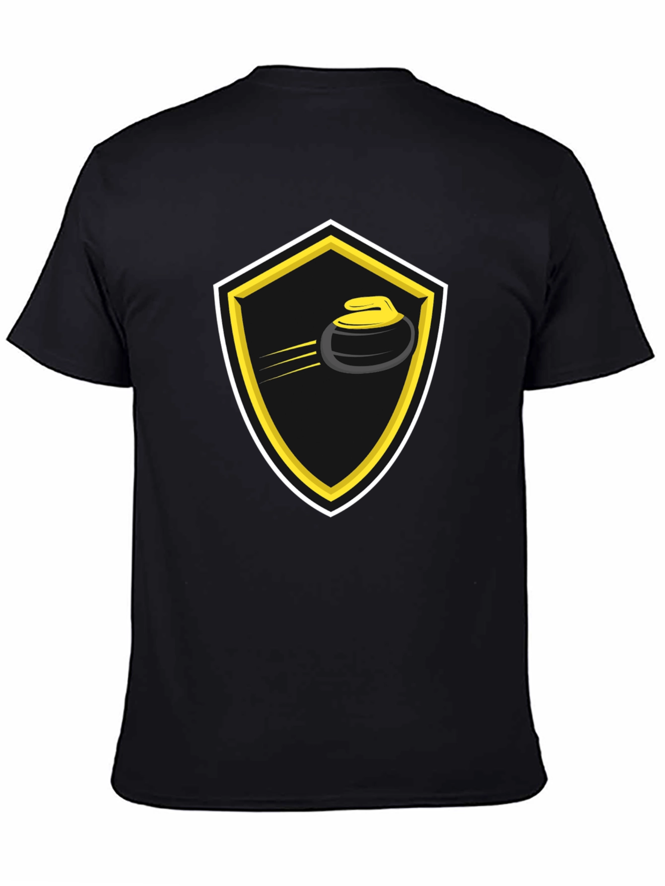 Curling Shield Graphic Tee - Black Cotton T-Shirt