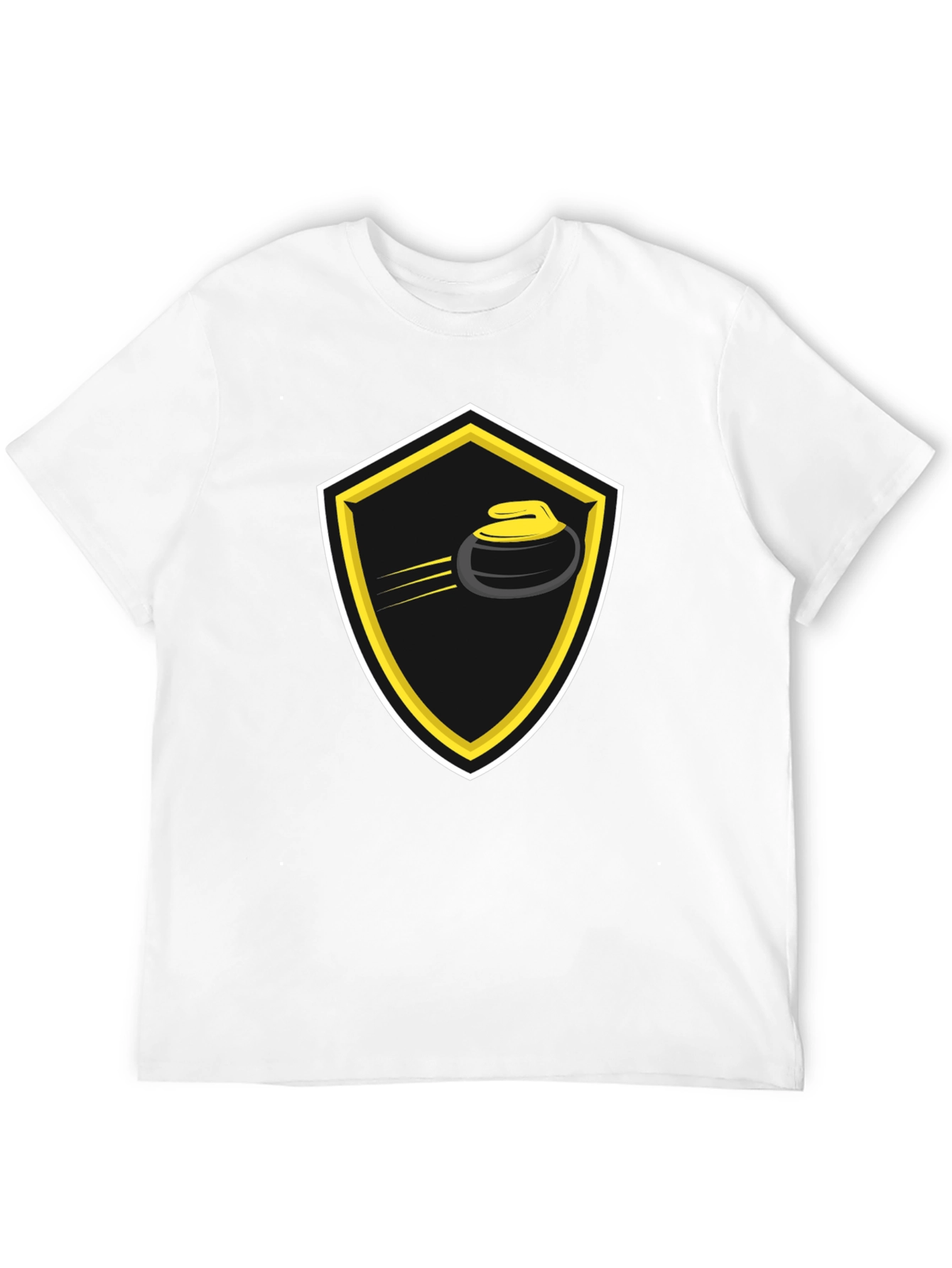 Curling Shield Graphic Tee - Black Cotton T-Shirt