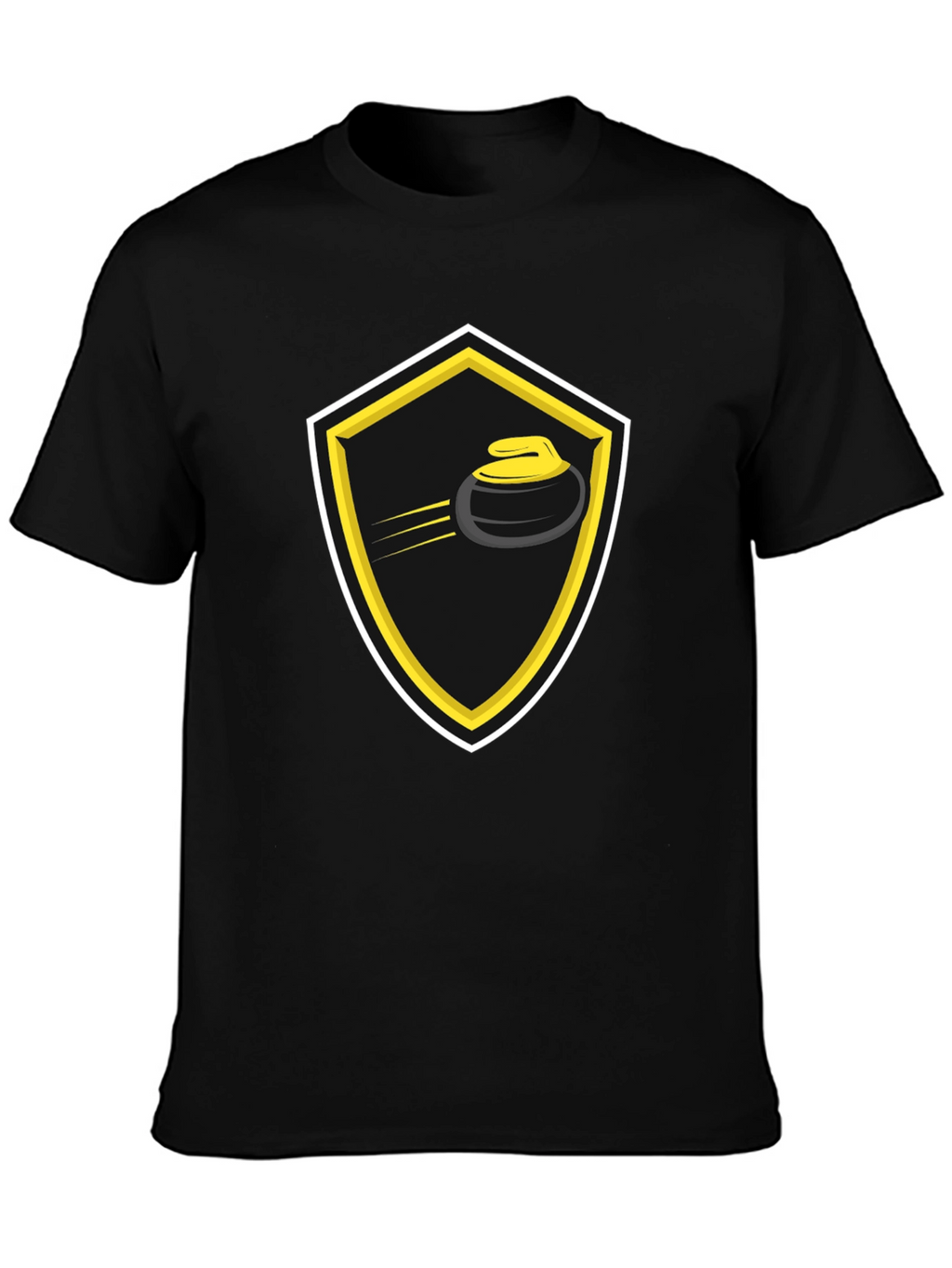 Curling Shield Graphic Tee - Black Cotton T-Shirt