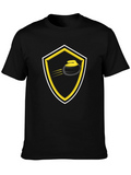 Curling Shield Graphic Tee - Black Cotton T-Shirt