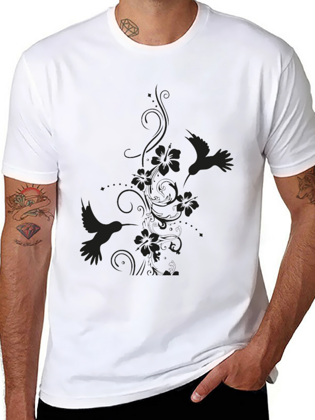 Hummingbird Floral Black T-Shirt