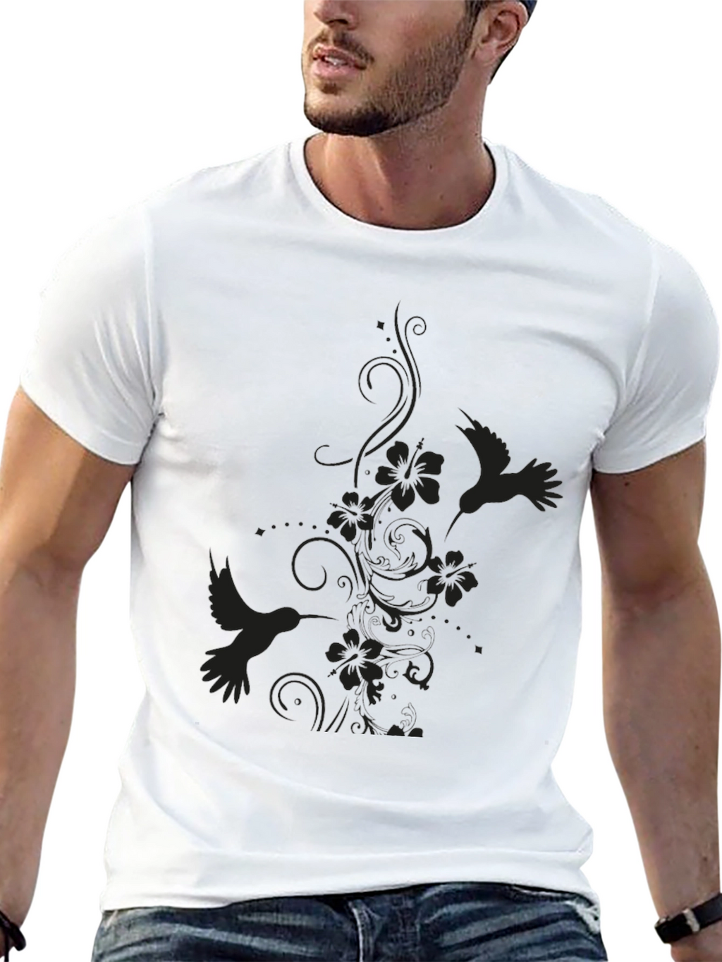 Hummingbird Floral Black T-Shirt