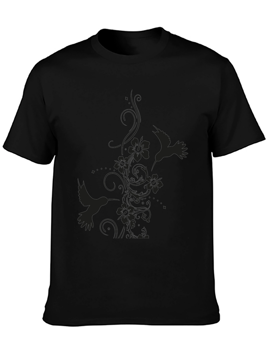 Hummingbird Floral Black T-Shirt