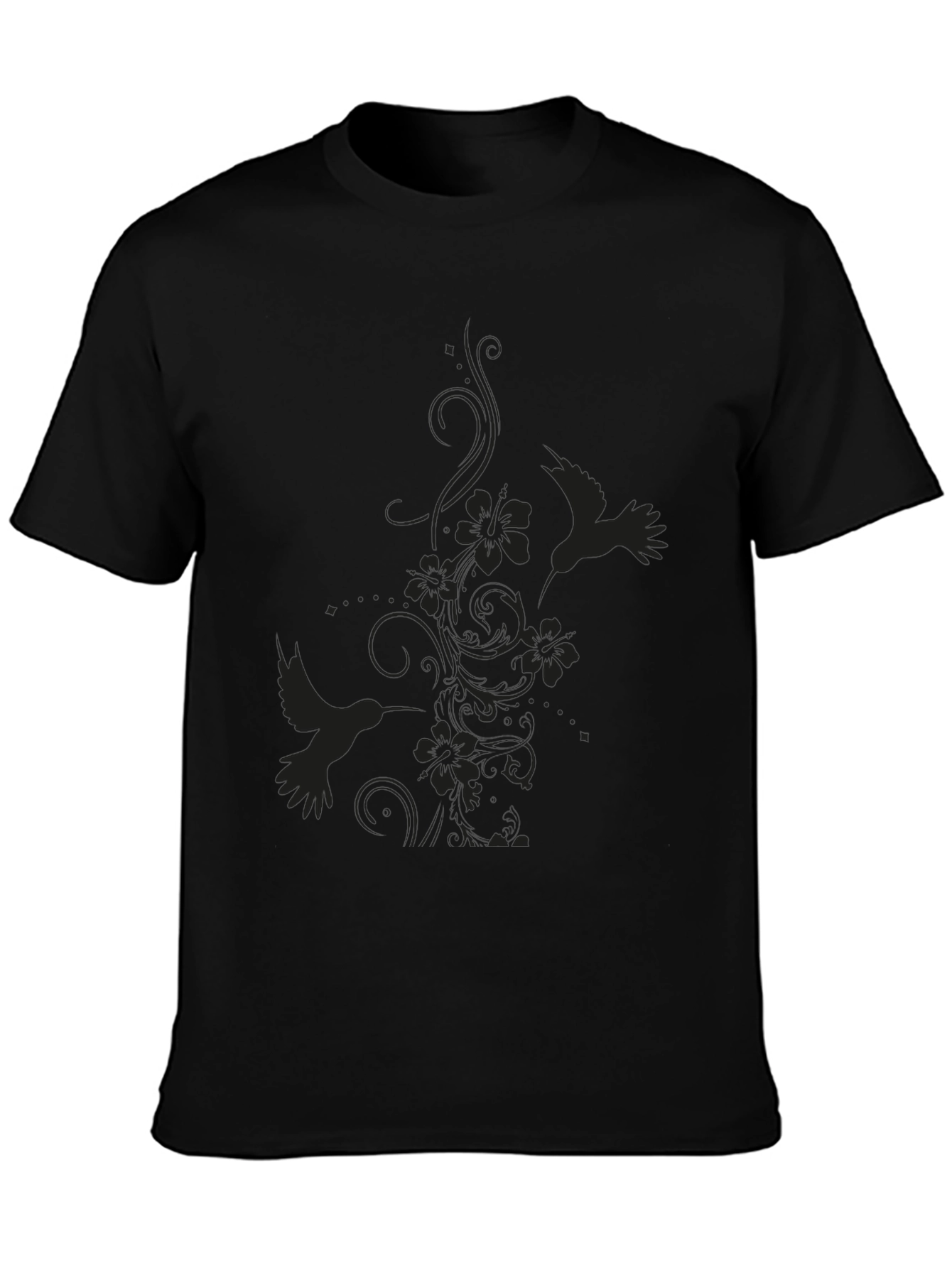 Hummingbird Floral Black T-Shirt