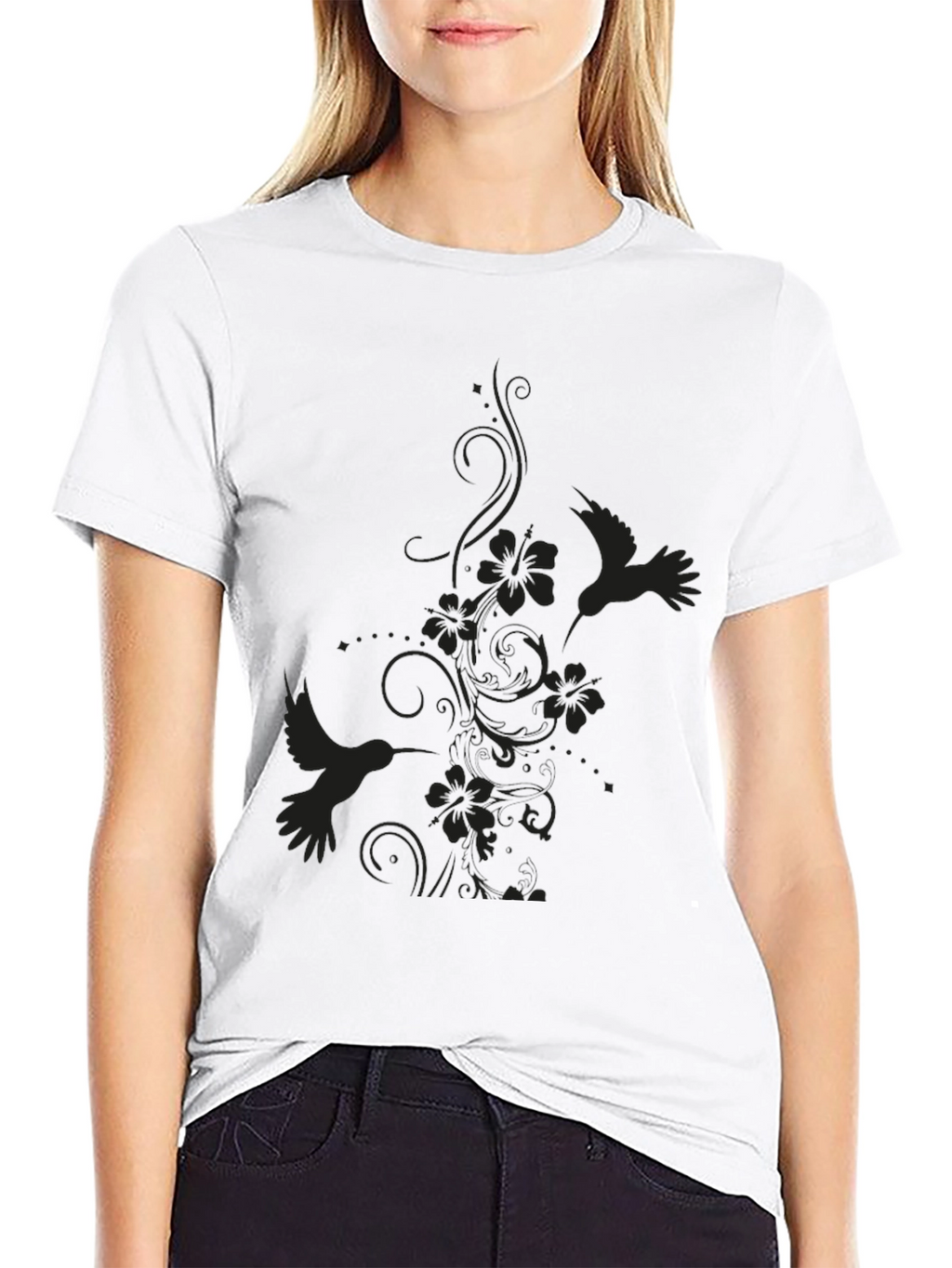 Hummingbird Floral Black T-Shirt