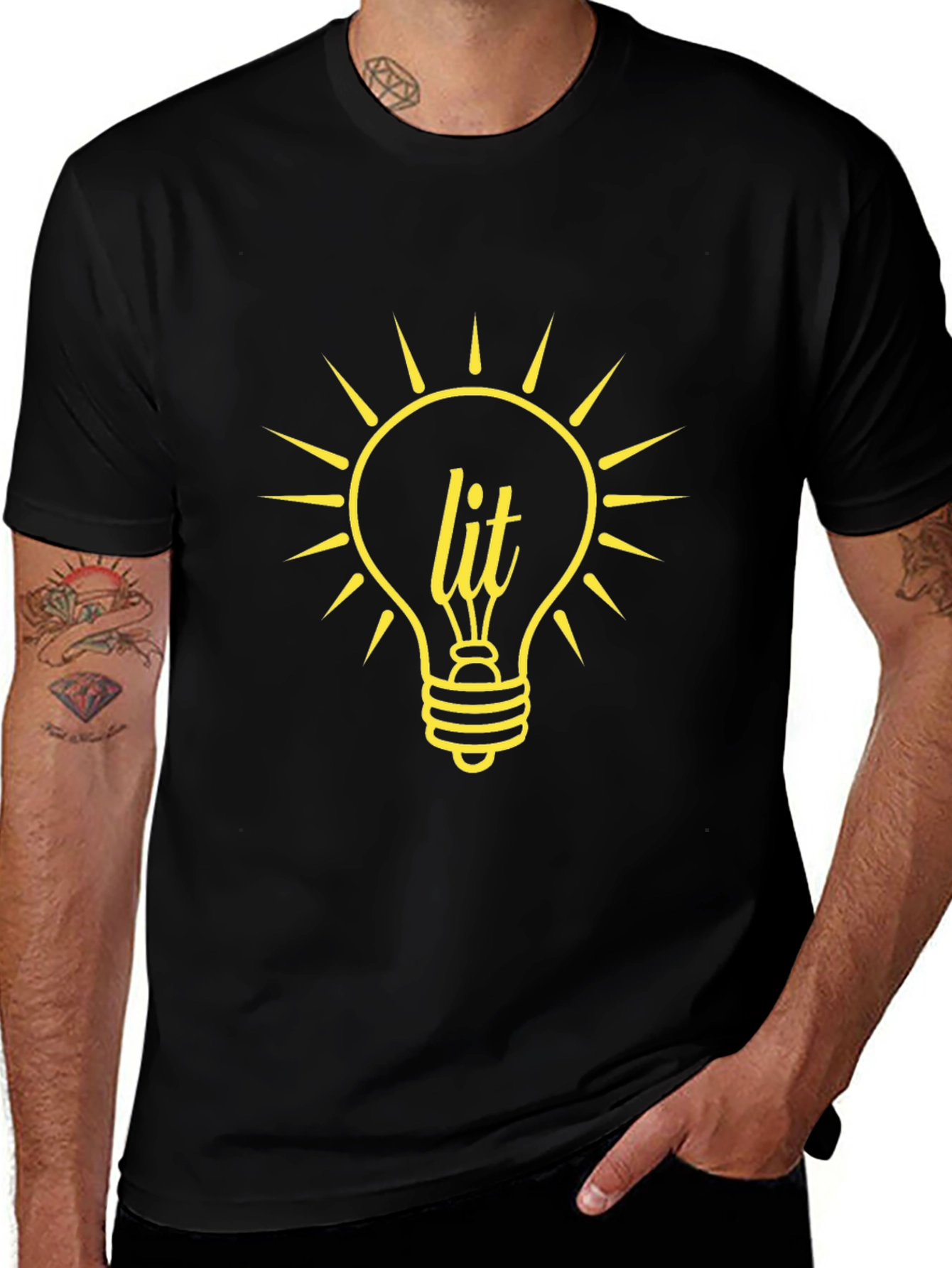 Lit Lightbulb Graphic Tee - Black Cotton T-Shirt
