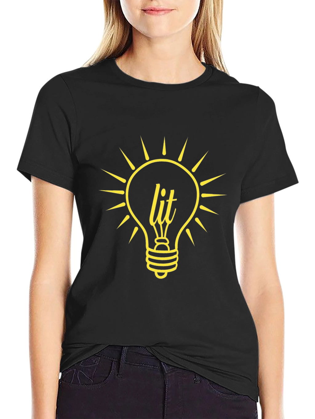 Lit Lightbulb Graphic Tee - Black Cotton T-Shirt