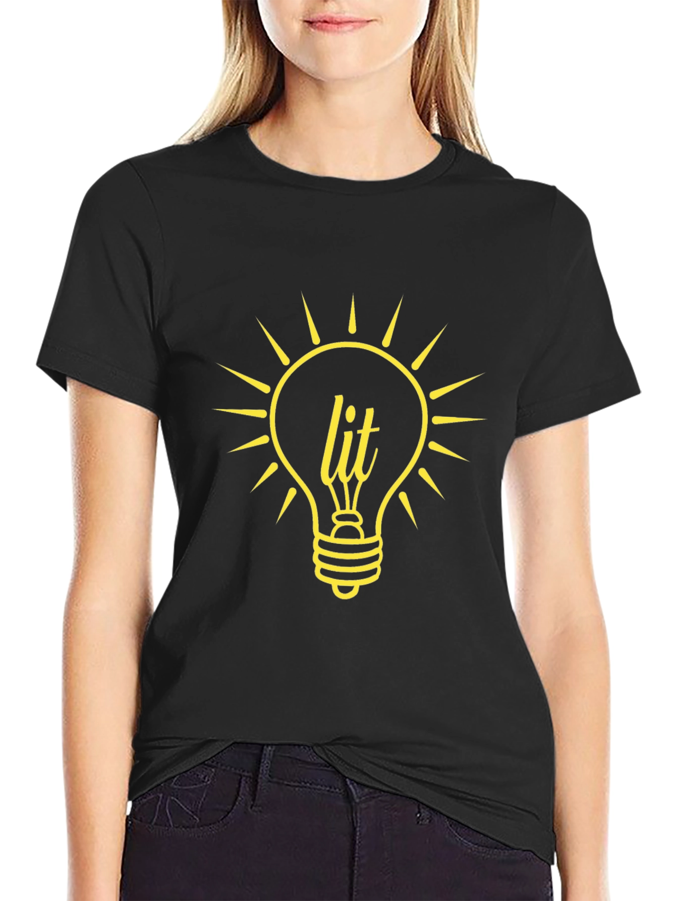 Lit Lightbulb Graphic Tee - Black Cotton T-Shirt