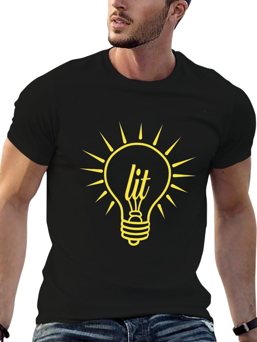 Lit Lightbulb Graphic Tee - Black Cotton T-Shirt