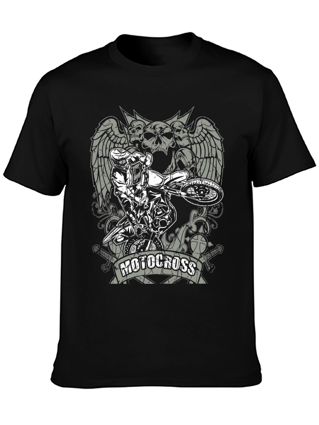 Motocross Skull Graphic T-Shirt - Black