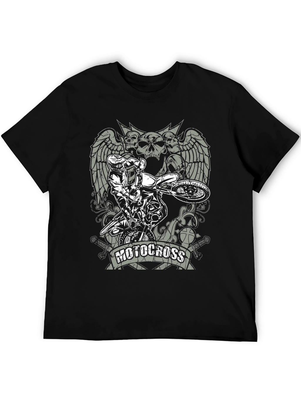 Motocross Skull Graphic T-Shirt - Black