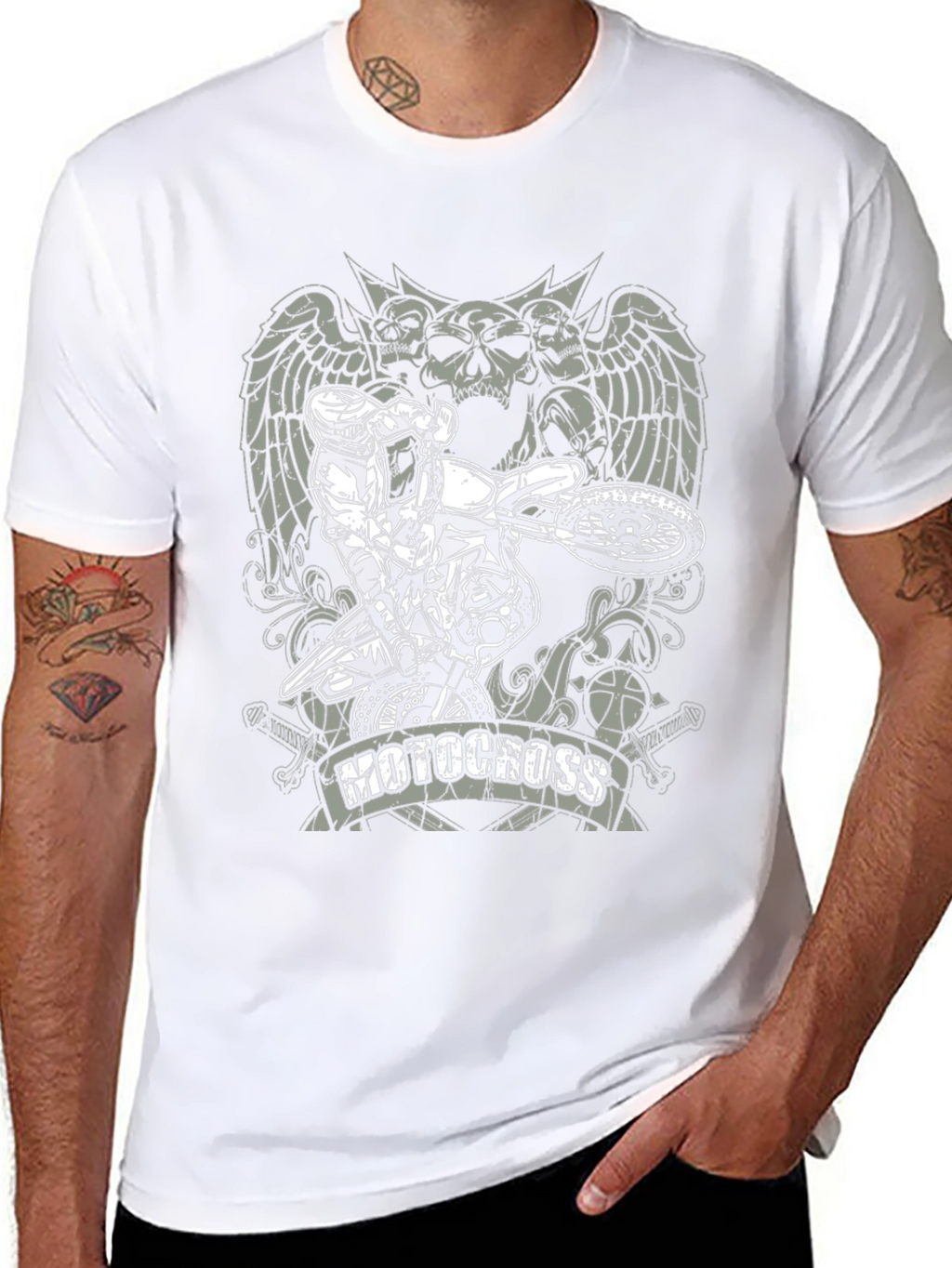 Motocross Skull Graphic T-Shirt - Black