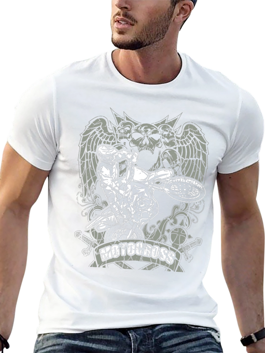 Motocross Skull Graphic T-Shirt - Black