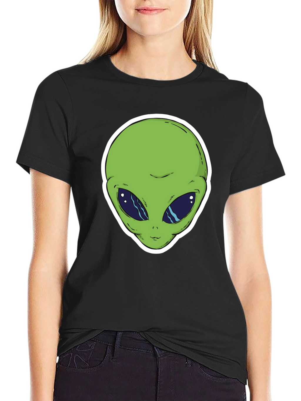 Alien Head Graphic T-Shirt - Black Cotton Tee