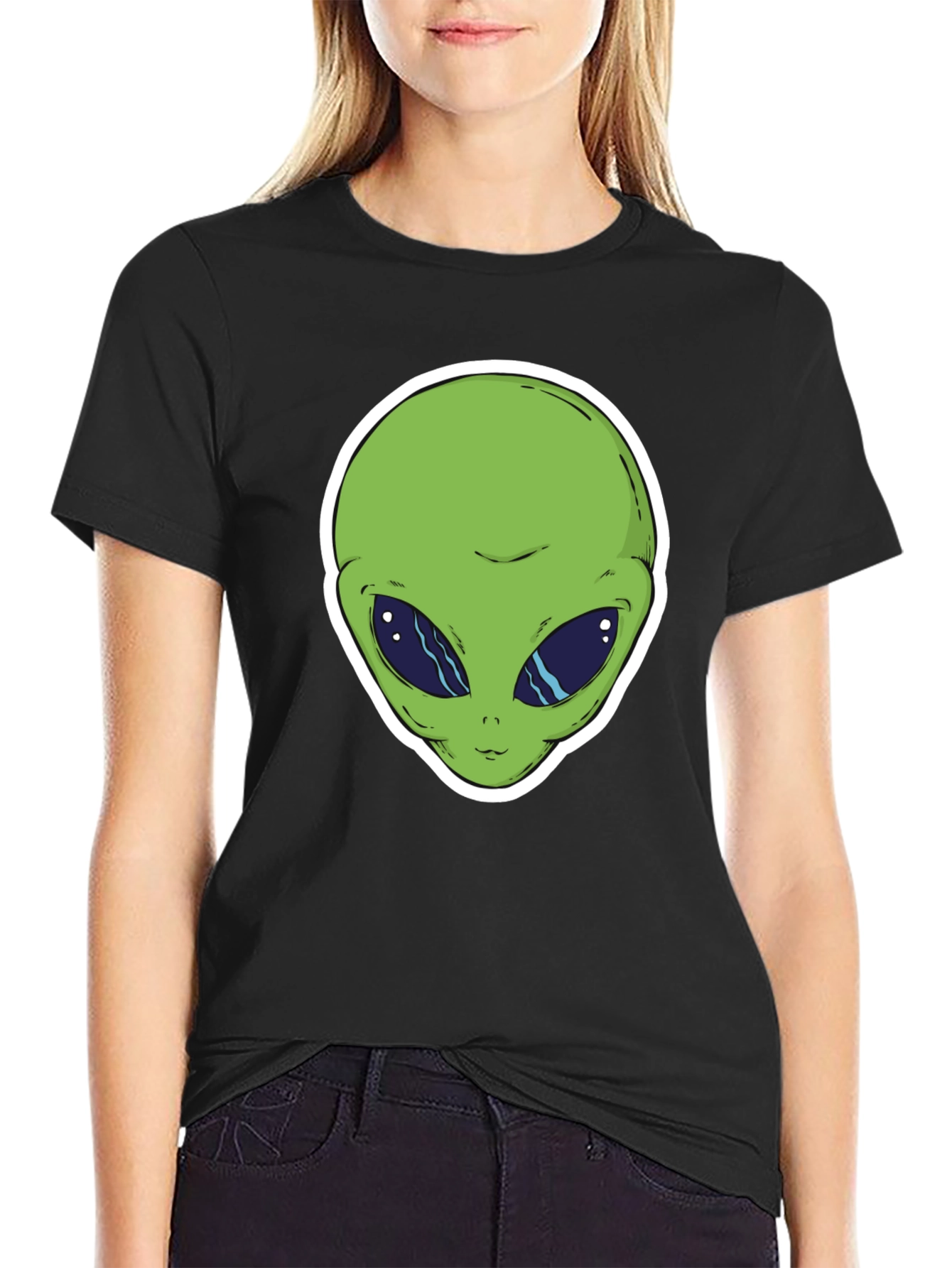 Alien Head Graphic T-Shirt - Black Cotton Tee