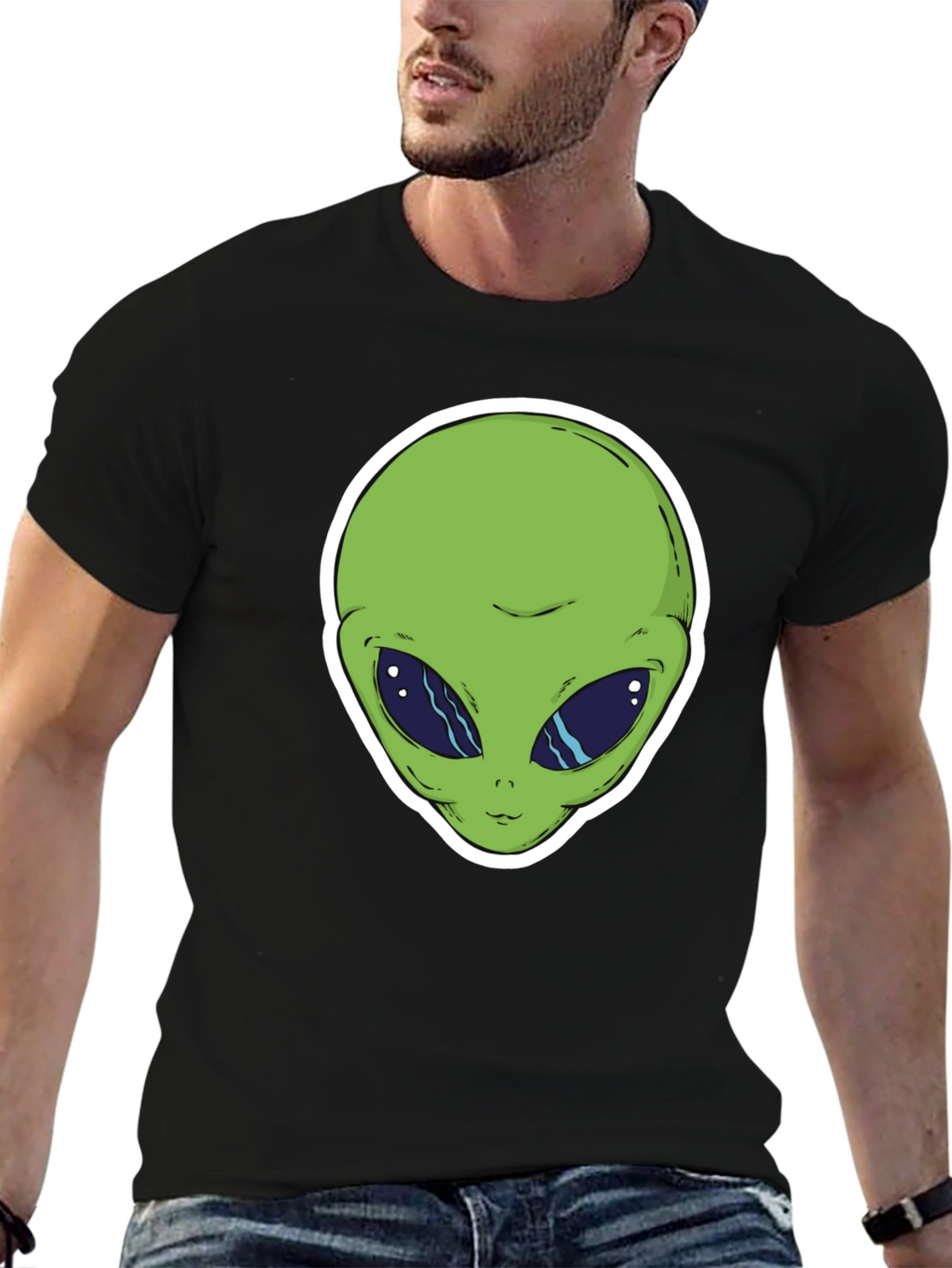 Alien Head Graphic T-Shirt - Black Cotton Tee