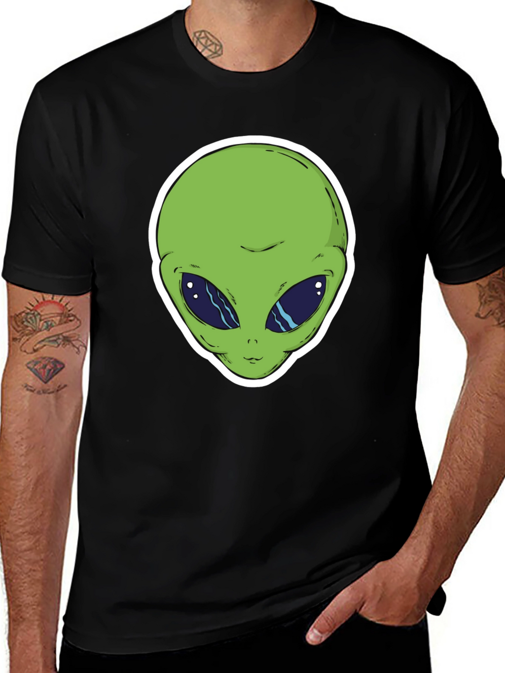 Alien Head Graphic T-Shirt - Black Cotton Tee