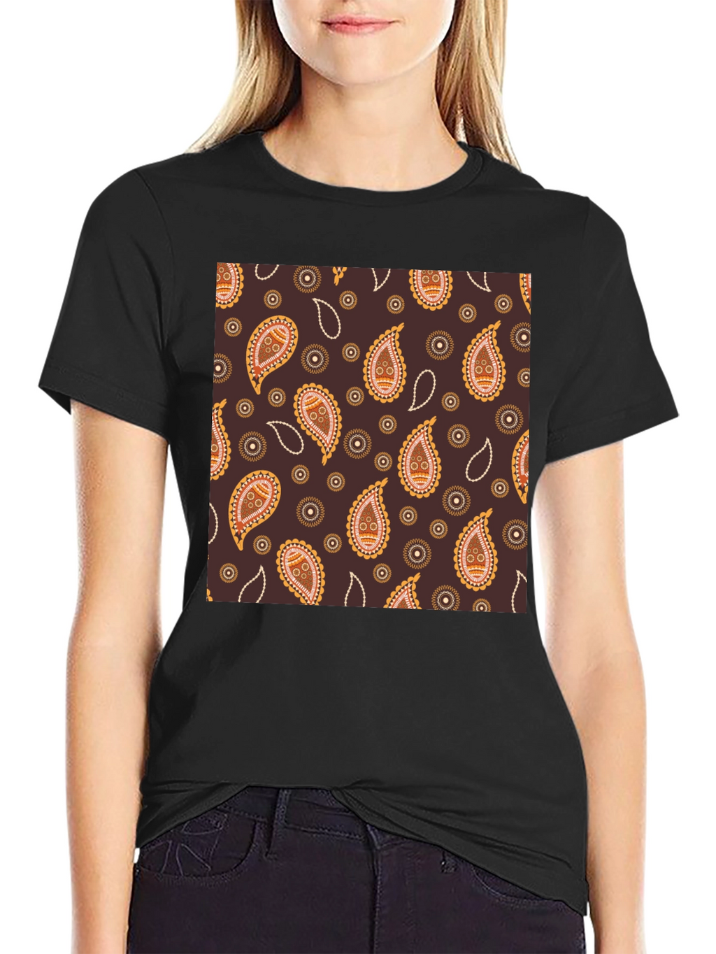 Paisley Pattern Black T-Shirt