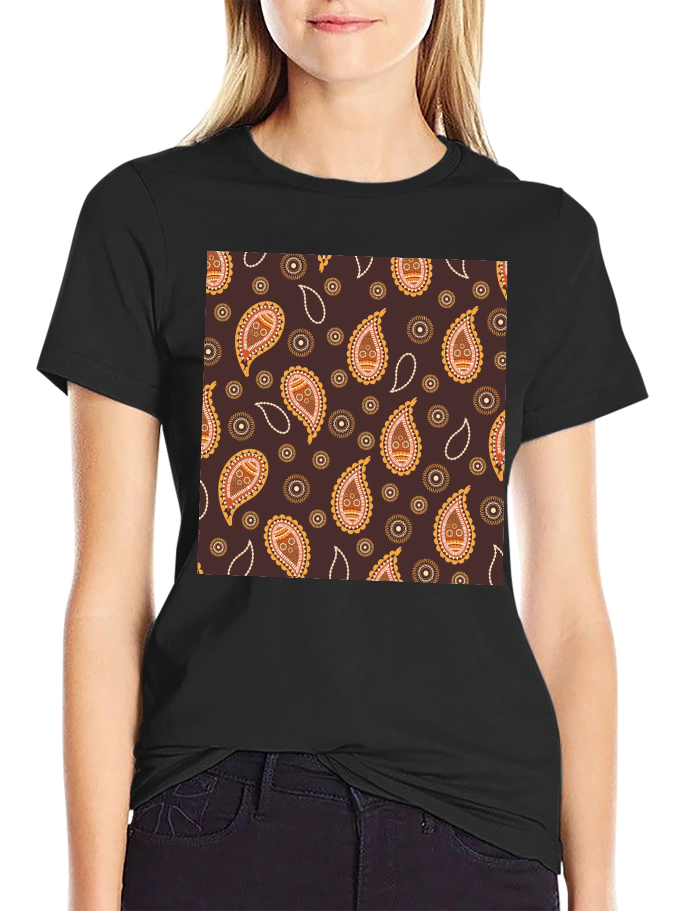 Paisley Pattern Black T-Shirt