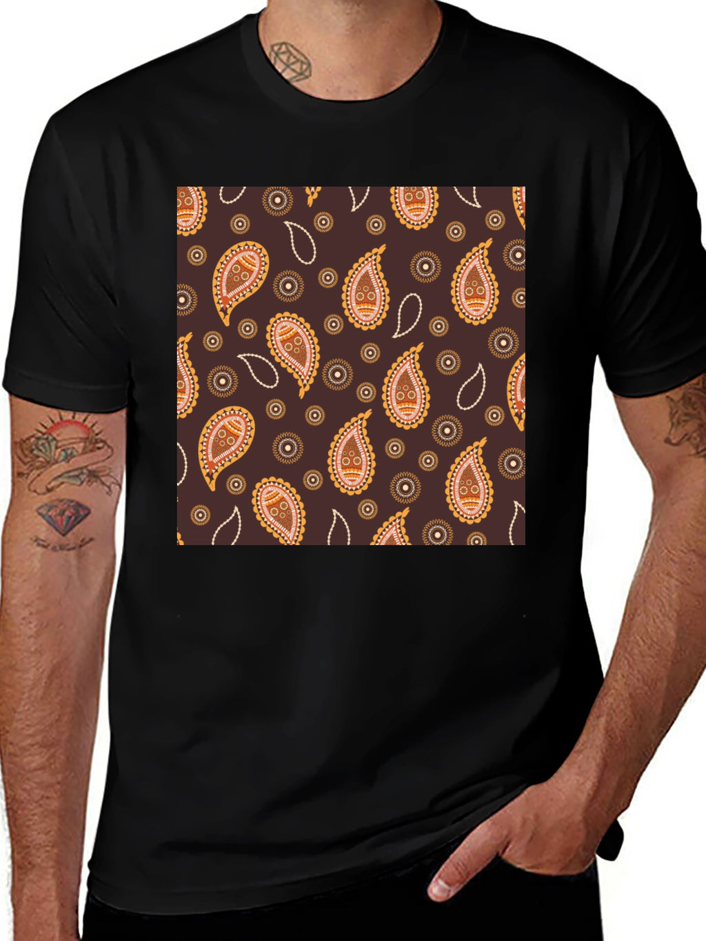 Paisley Pattern Black T-Shirt