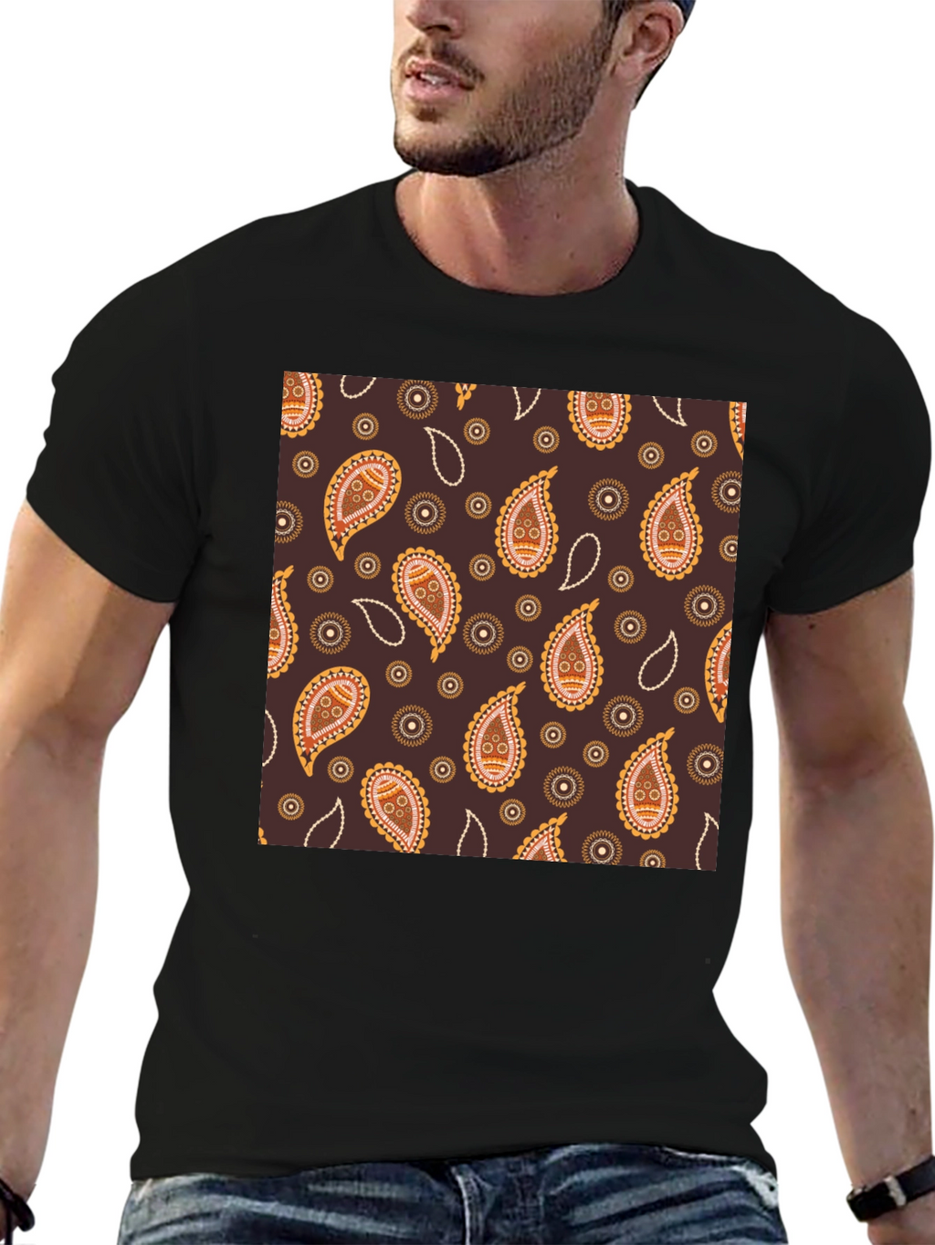 Paisley Pattern Black T-Shirt
