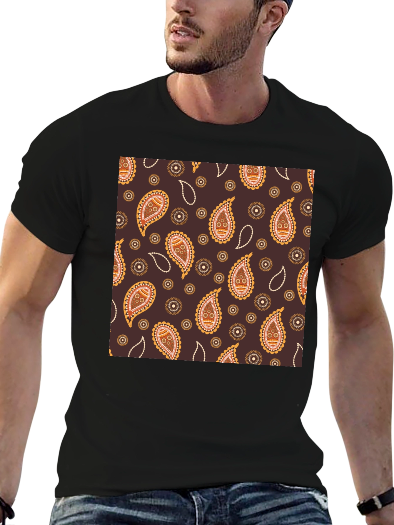 Paisley Pattern Black T-Shirt