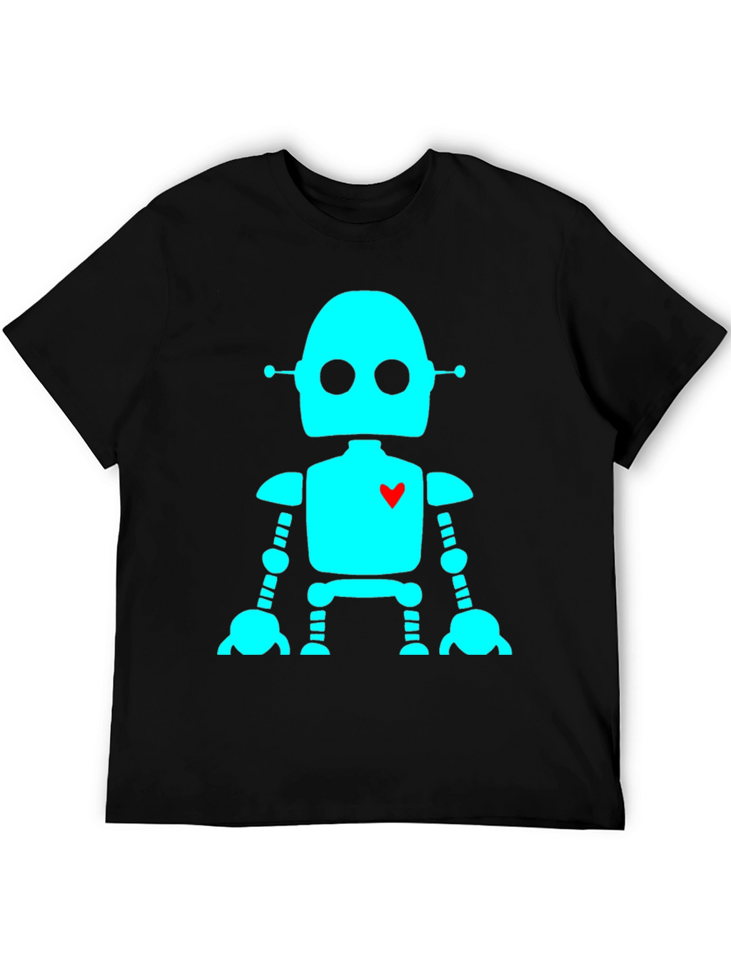 Robot with Heart T-Shirt - Black Short Sleeve