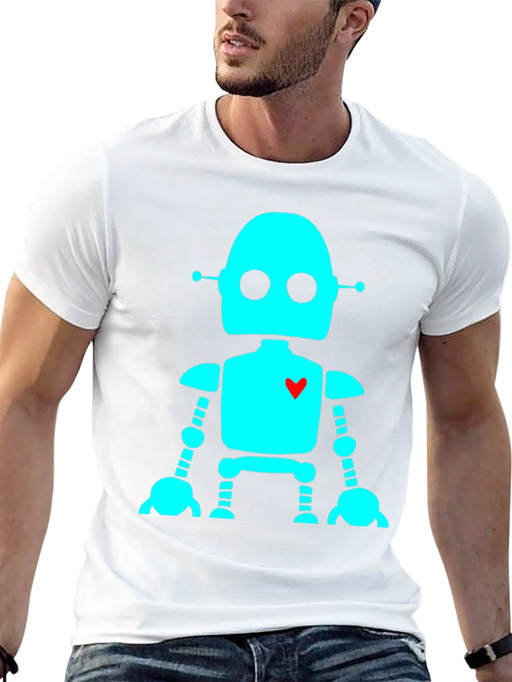 Robot with Heart T-Shirt - Black Short Sleeve