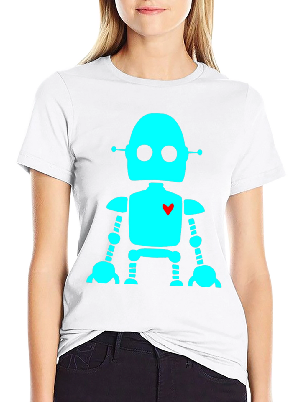 Robot with Heart T-Shirt - Black Short Sleeve