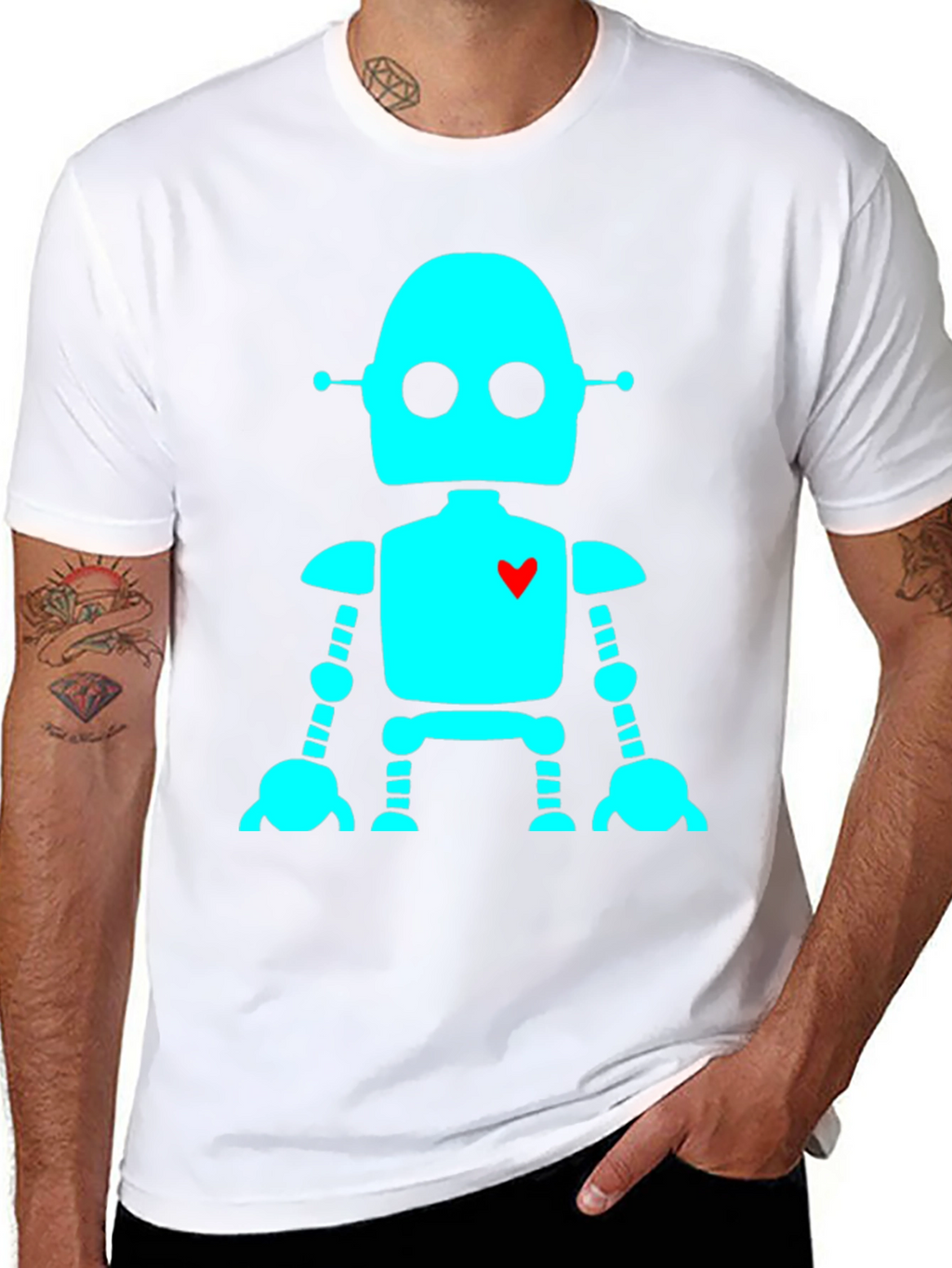 Robot with Heart T-Shirt - Black Short Sleeve
