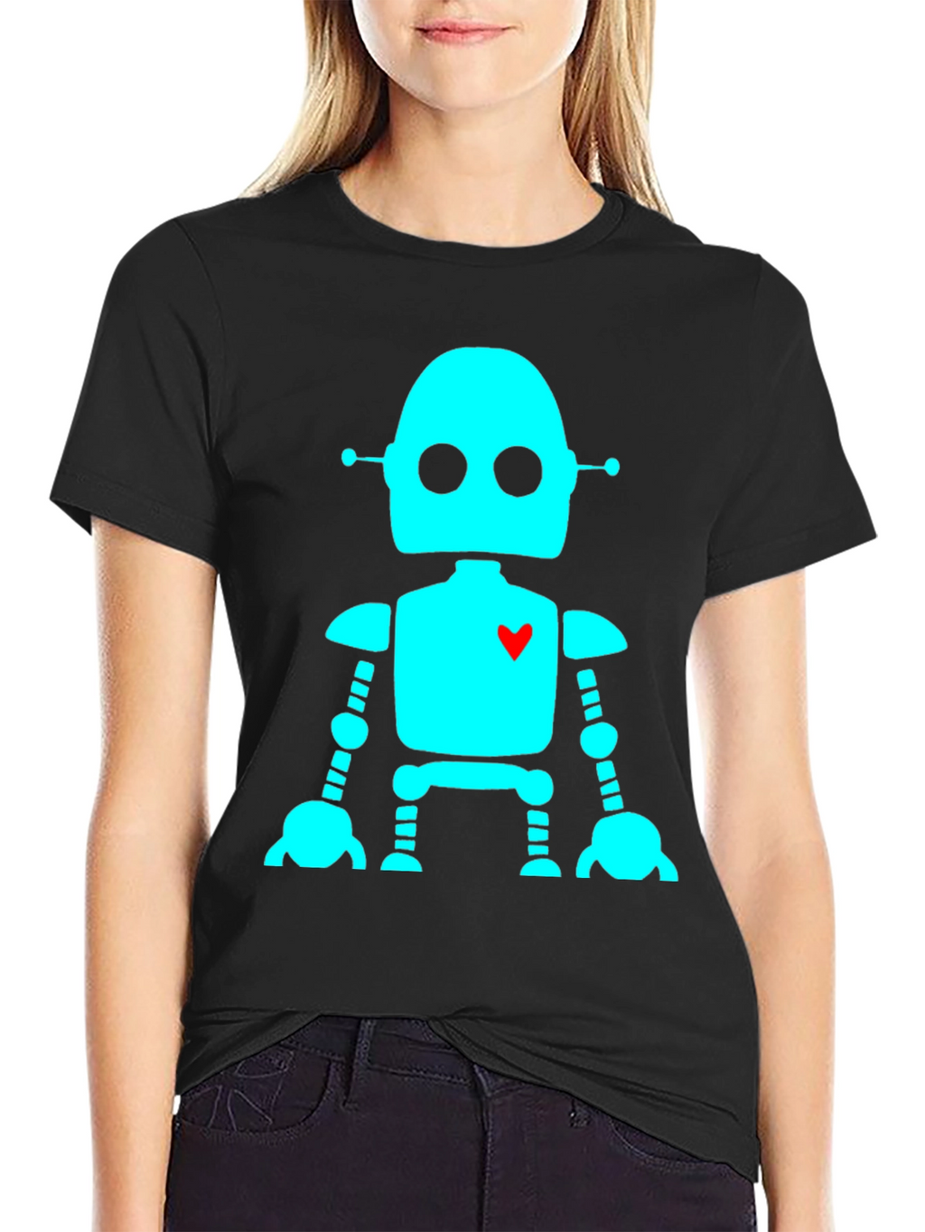 Robot with Heart T-Shirt - Black Short Sleeve