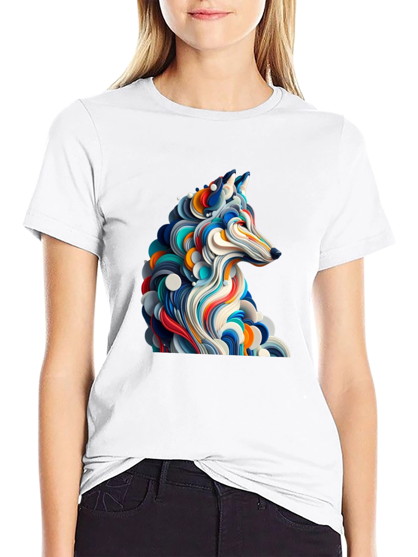 Abstract Wolf Graphic Black T-Shirt