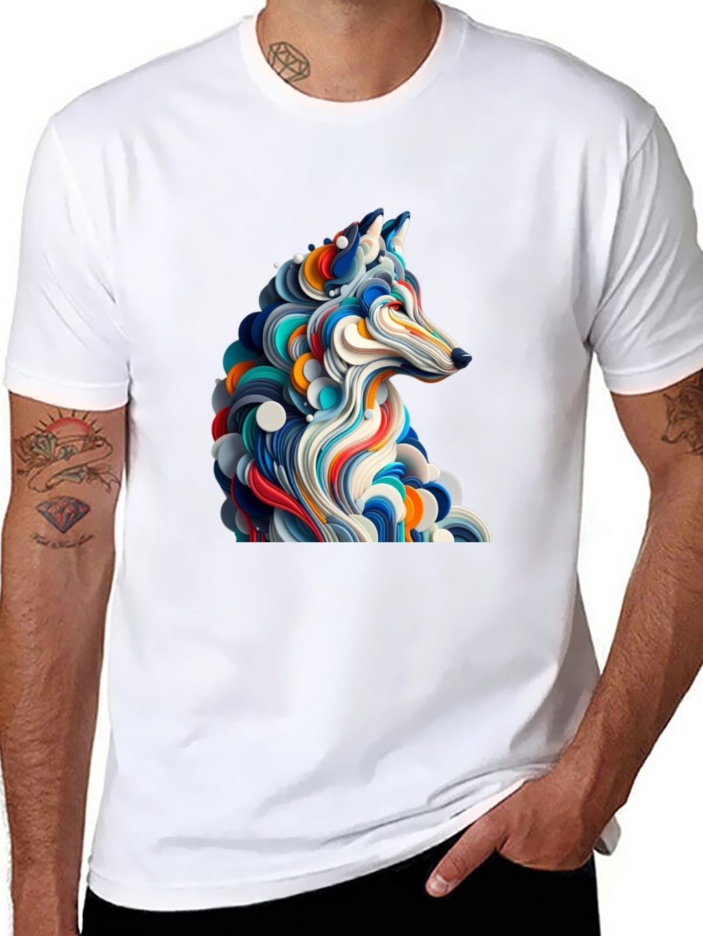 Abstract Wolf Graphic Black T-Shirt