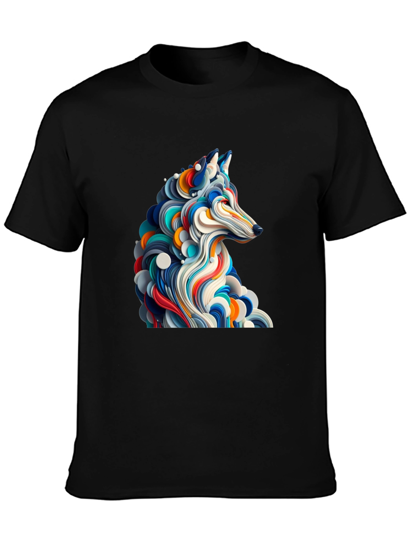 Abstract Wolf Graphic Black T-Shirt