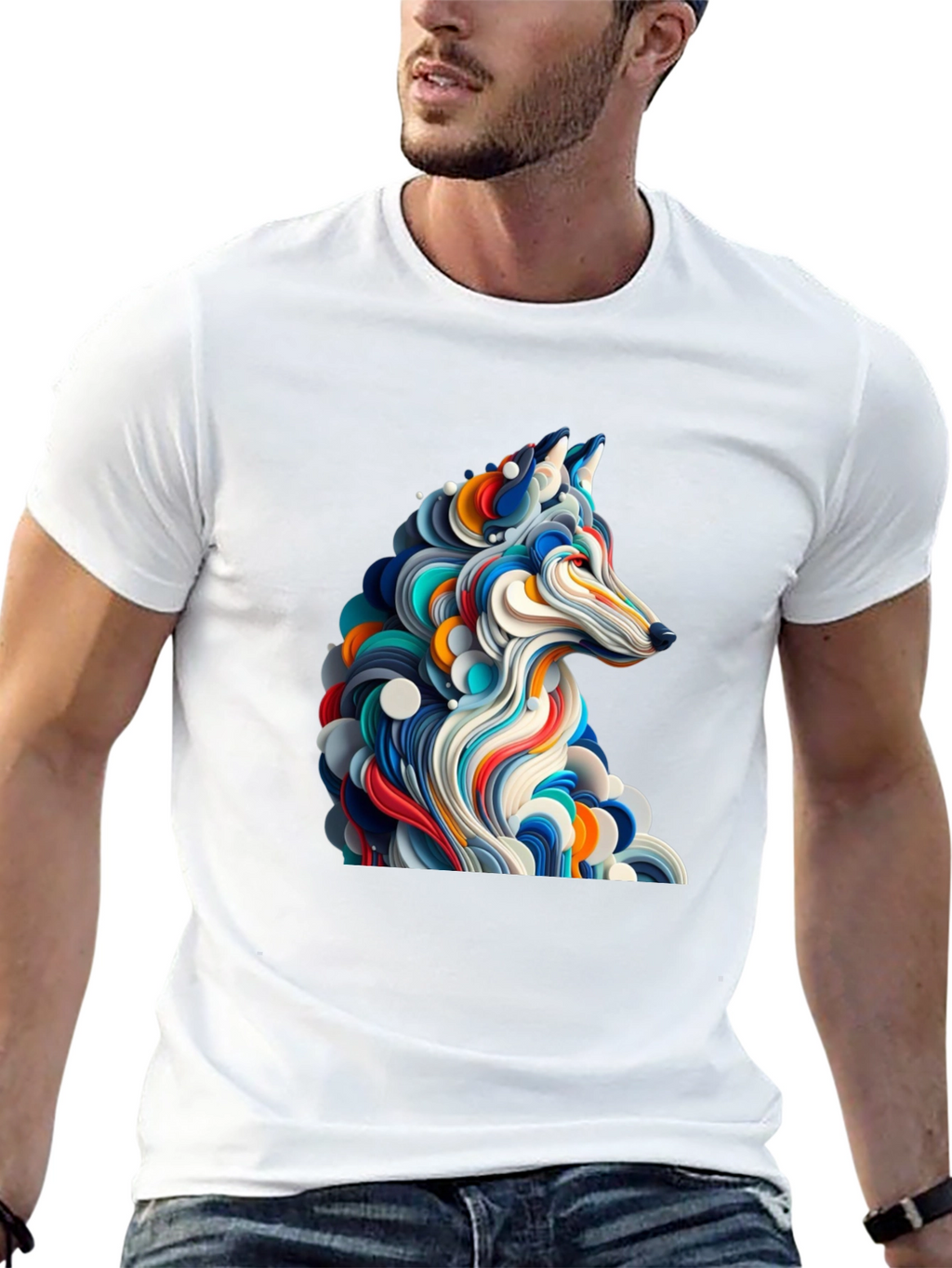 Abstract Wolf Graphic Black T-Shirt