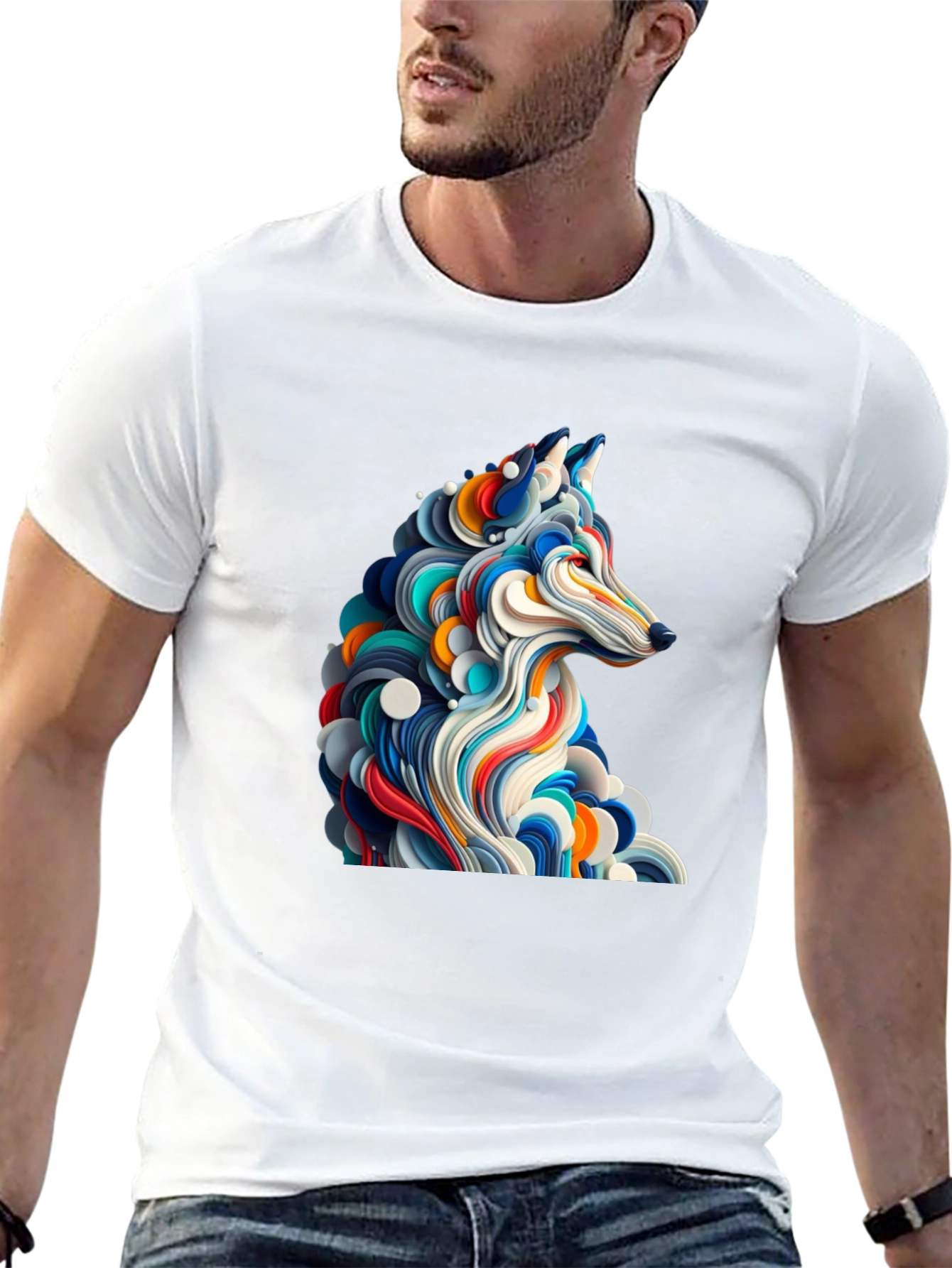 Abstract Wolf Graphic Black T-Shirt