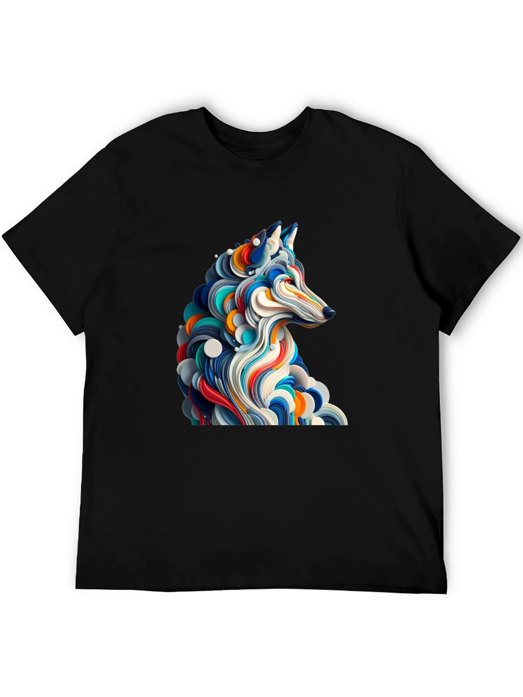 Abstract Wolf Graphic Black T-Shirt