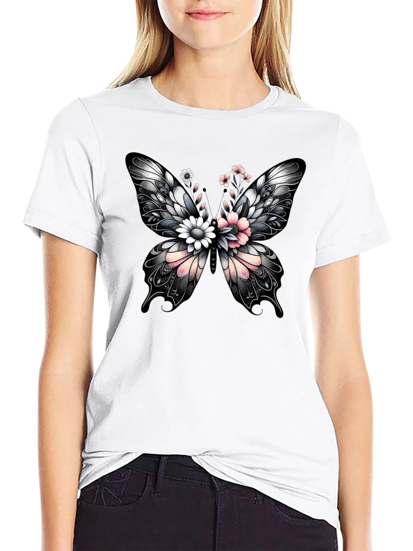 Butterfly Floral Graphic Print T-Shirt