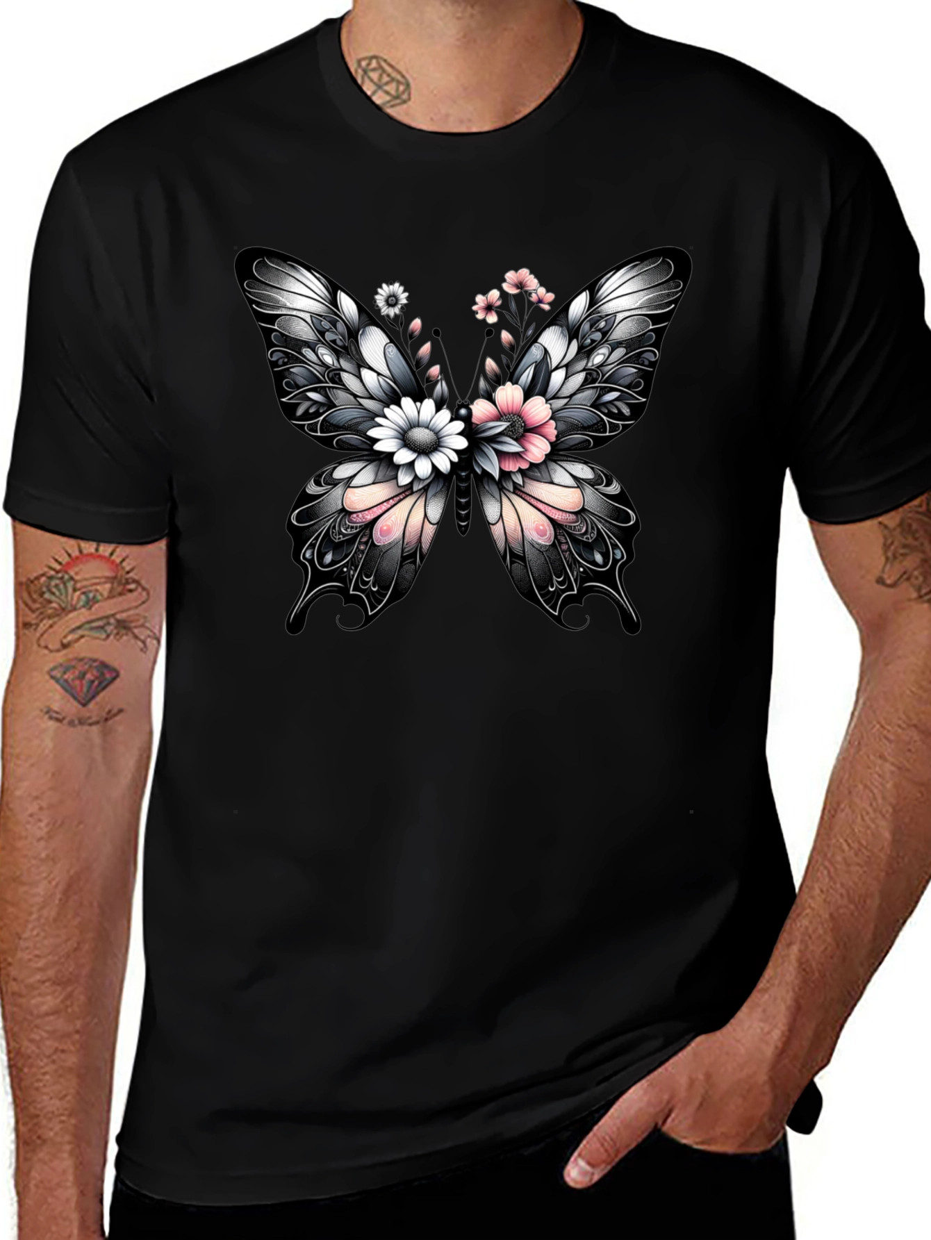 Butterfly Floral Graphic Print T-Shirt