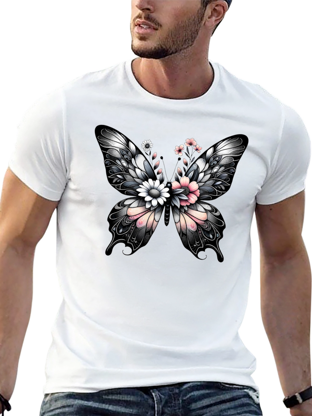 Butterfly Floral Graphic Print T-Shirt