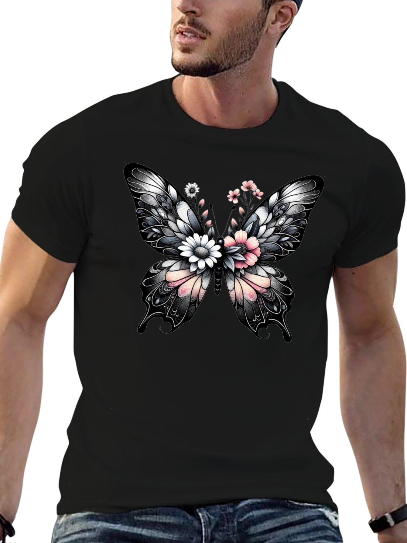 Butterfly Floral Graphic Print T-Shirt