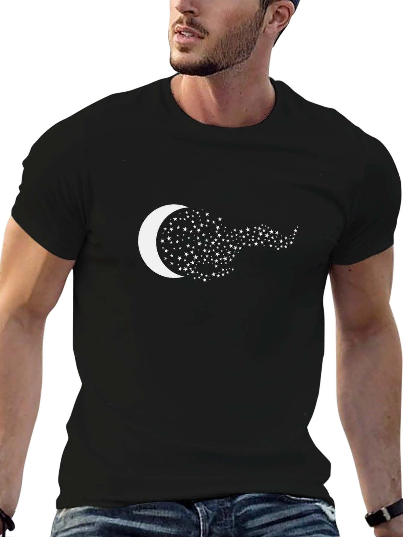 Celestial Moon & Stars Graphic Tee - Black