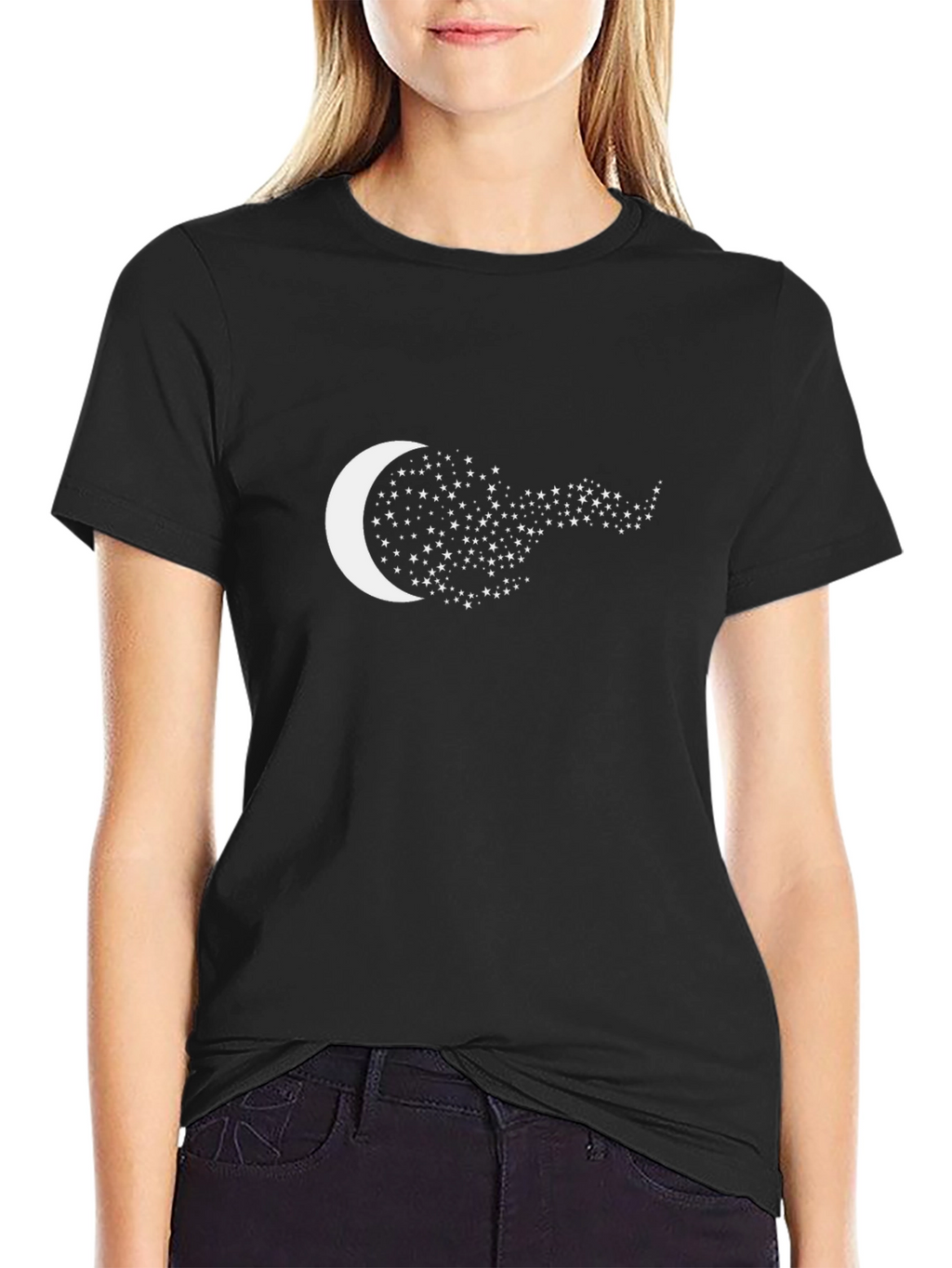 Celestial Moon & Stars Graphic Tee - Black