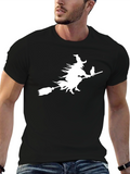 Witch Cat Broom T-Shirt Halloween Tee